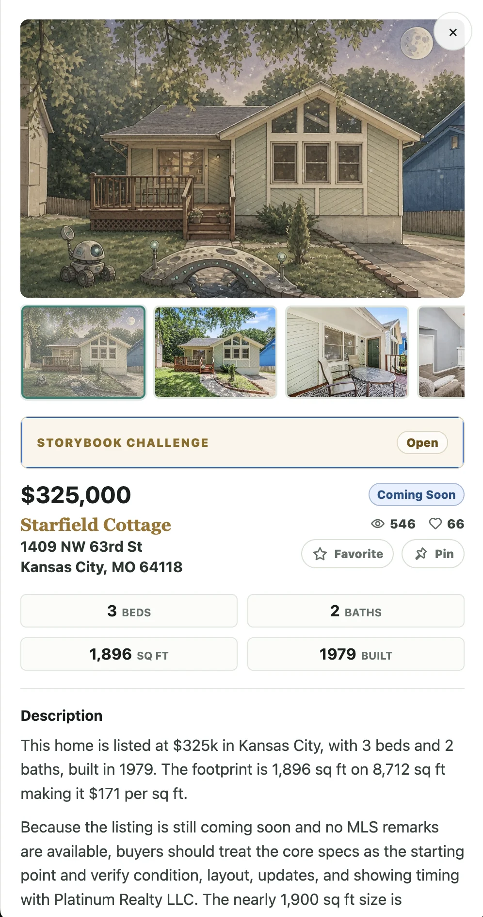 Property detail preview with storybook gallery
