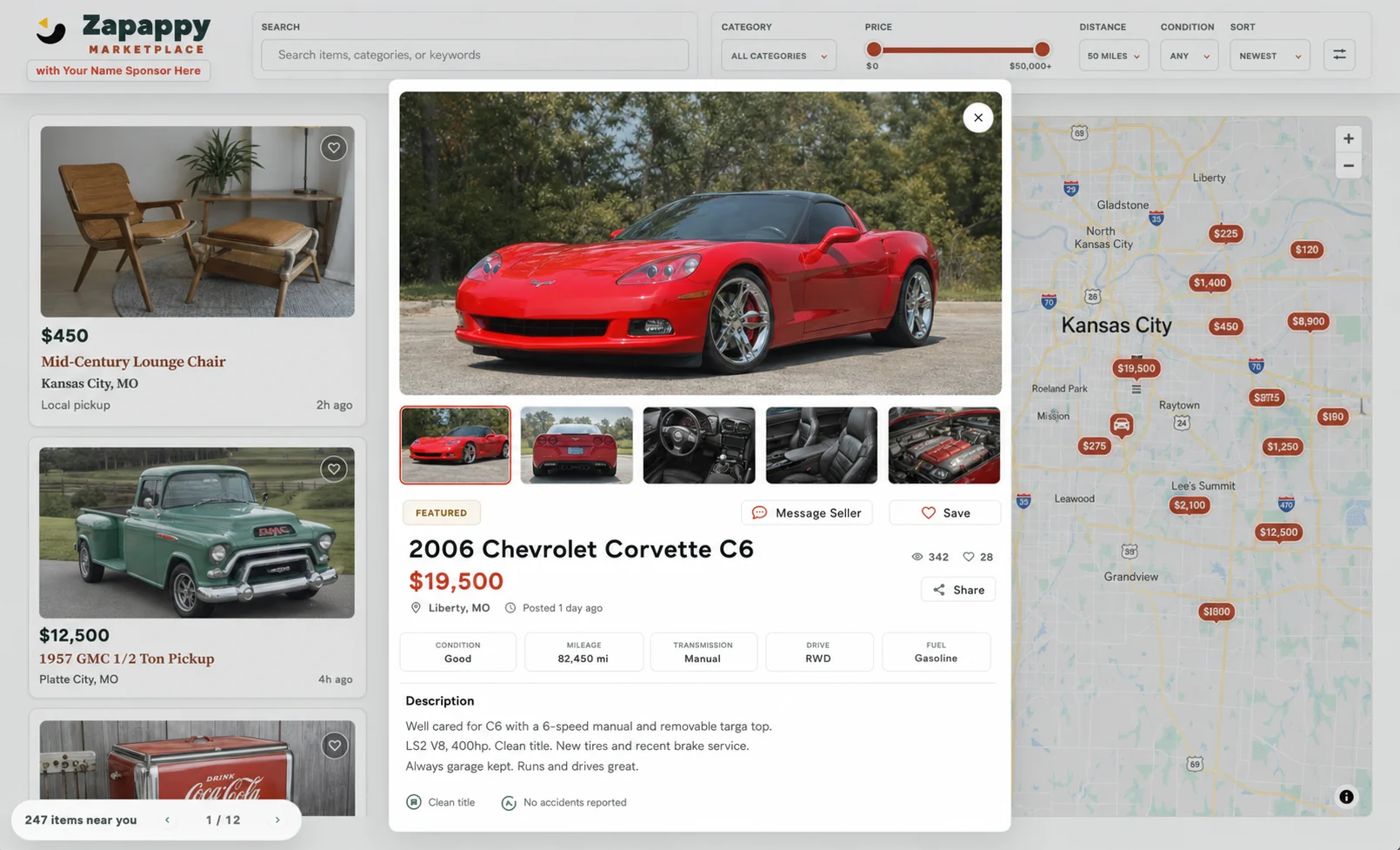 Zapappy Market placeholder listing detail interface